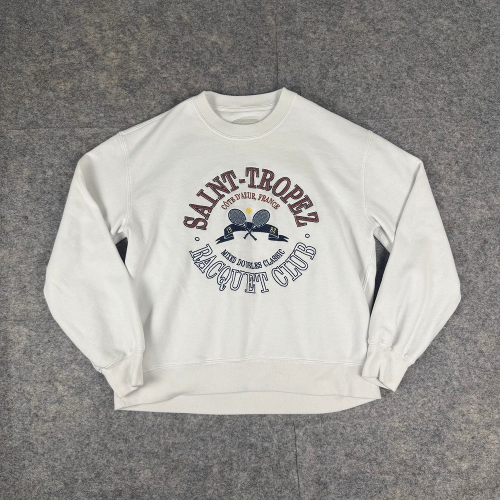 Abercrombie & Fitch Saint-Tropez Racquet Club Graphic Sweatshirt White Medium